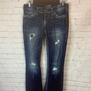 Style & Co. Women's Dark Blue Distressed Boot Cut Jeans